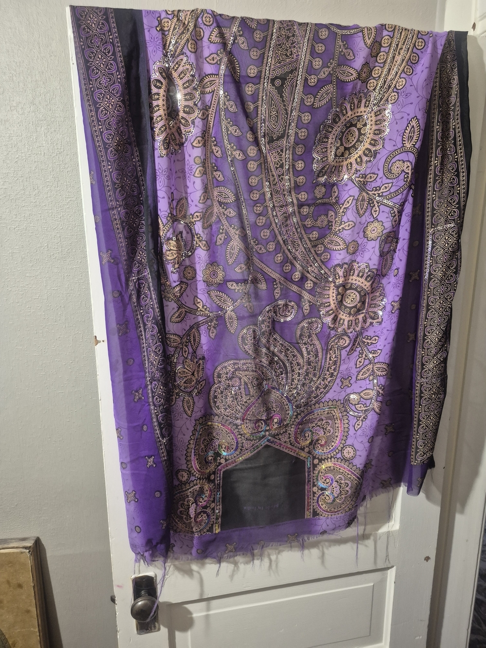 Purple Paisley Sequin Scarf Shawl Wrap 130" x 43" Oversized Boho - Picture 3 of 6